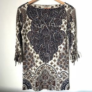 Tory Burch 100% Silk Floral Boatneck Tunic Top Blouse
